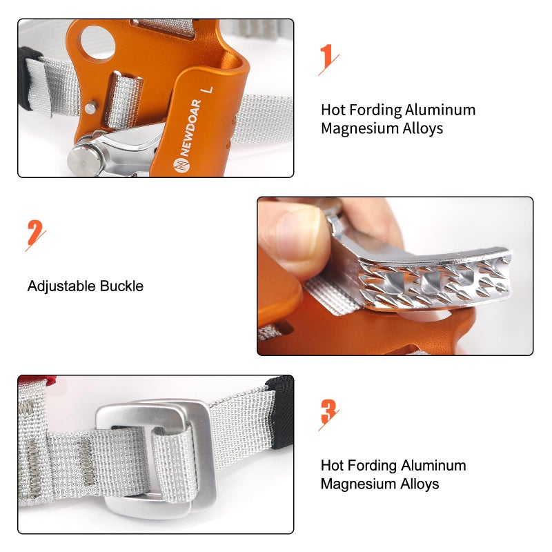 NewDoar Left Foot Ascender Riser Rock Climbing Tree Arborist Mountaineering Rappelling Quick Step Equipment CE Certified Climbing Device for 8~13MM Rope(Left Orange) - Image 4